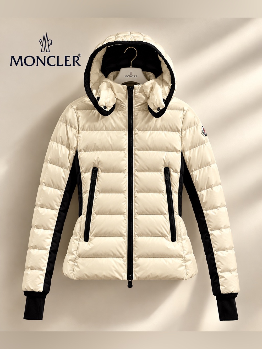 Pre-loved Moncler Grenoble Women's Cream & Black Ski Jacket, Size 3 EU, 8 US